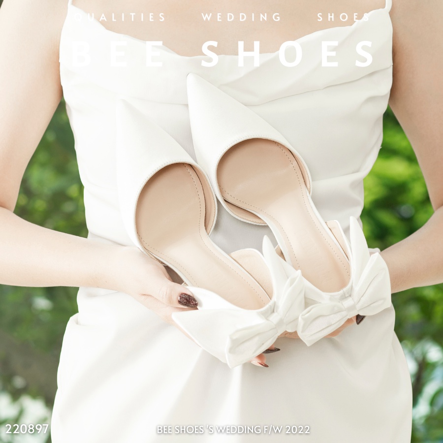 GIÀY CAO GÓT BEESHOES NỮ MŨI NHỌN - GIÀY CAO GÓT NỮ GÓT NHỌN CAO 7 PHÂN SẴN MÀU TRẮNG 220897