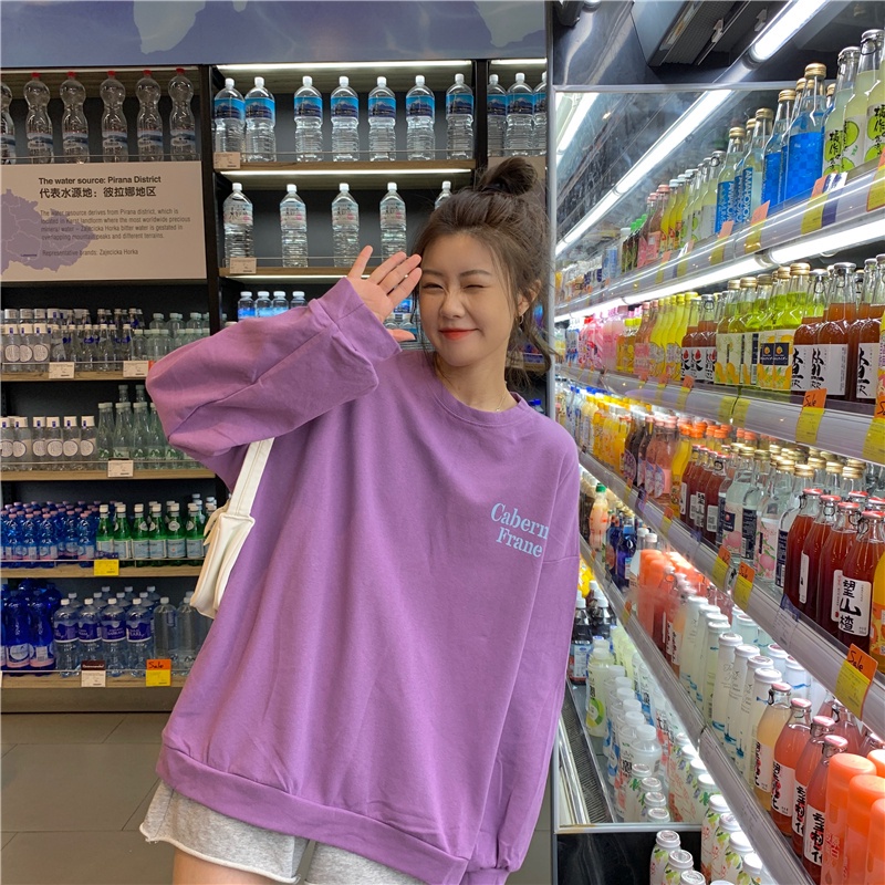 SUXI Áo Nỉ Tay Dài In Chữ Trẻ Trung Thời Trang Nữ