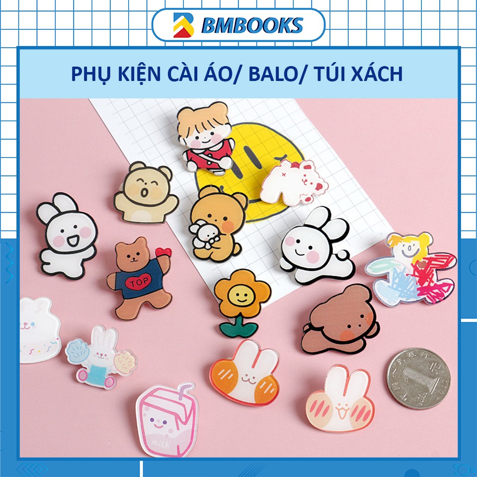 Huy hiệu cài balo/áo/hộp bút siêu cute Thỏ Tung Tăng phụ kiện đa di năng - điểm nhấn ấn tượng BMBooks