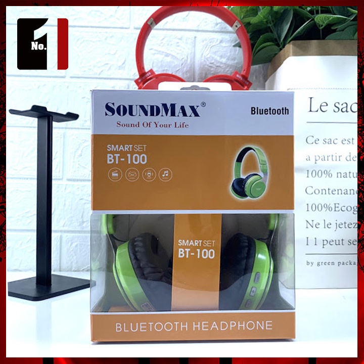Tai Nghe Headphone Chụp Tai Chính Hãng SOUNDMAX BT100 Tai Nghe Nhạc Điện Thoại Úp Tai Không Dây
