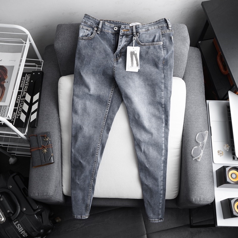 Quần jean nam màu xám bạc co giãn thời trang vnxk cao cấp dáng slimfit