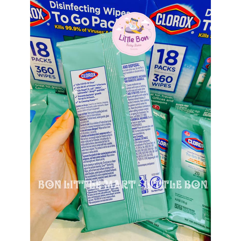 Khăn giấy diệt khuẩn Clorox To Go Pack Mỹ (20 tờ/ gói)