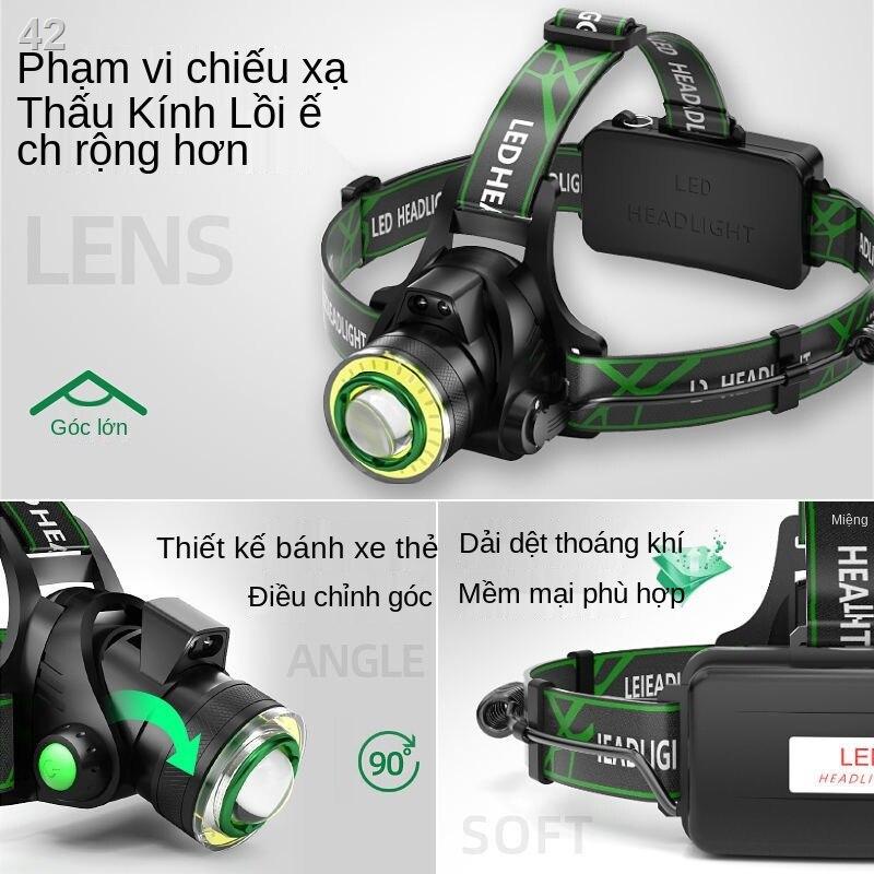 2021❉Đèn pha LED siêu sáng, có thể sạc lại, cảm biến ánh sáng mạnh, pin dã chiến, câu cá ban đêm, gắn trên đầu cực của t