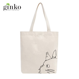 Túi tote Vải Canvas GINKO Kiểu Basic có dây kéo khóa ( túi con bên trong ) In Hình Totoro M47-G127