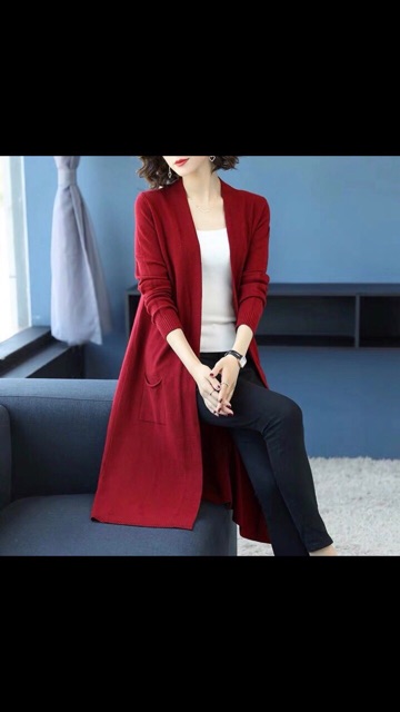 Khoác len dáng dài thời trang bầu bí xinh