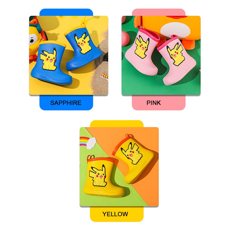 CATIMINI Giày Bốt Đi Mưa Chống Thấm Nước Họa Tiết Hoạt Hình Pikachu Dễ Thương Cho Bé