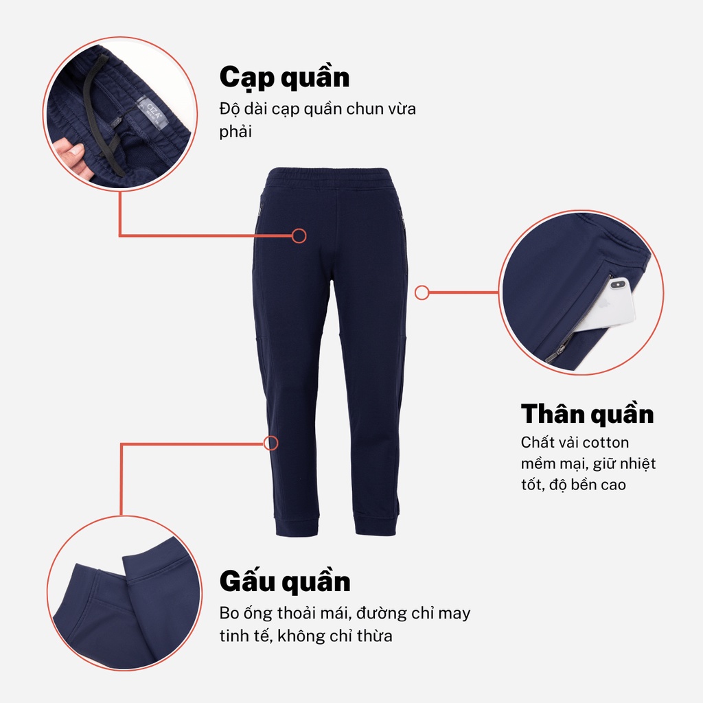 Quần jogger nam CIZA thể thao cao cấp ống suông có khoá túi size S M L XL màu navy QGDS10