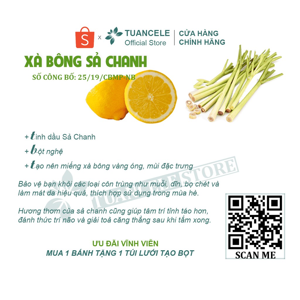 [GIẢM 3K] Xà Bông Sả Chanh Sinh Dược Xà Bông HandMade Xà Phòng Thiên Nhiên 100gram