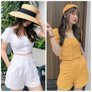 Set áo crop cổ vuông kèm quần short