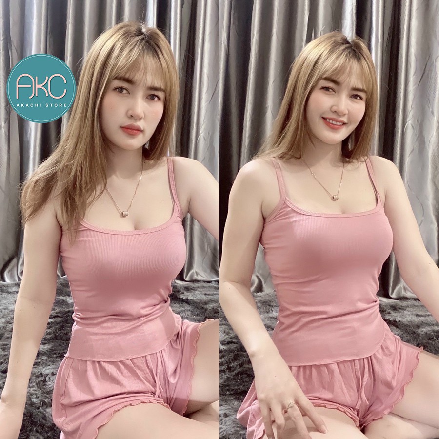 Đồ ngủ 2 dây thun tăm chất mát lạnh, bộ đồ ngủ nữ hai dây sexy mềm mại, co giãn thoáng mát AKACHI - BN01 | BigBuy360 - bigbuy360.vn