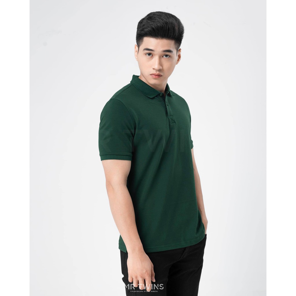 Áo Thun Polo Nam Cổ Bẻ Màu Xanh Két Vải Cotton Cá Xấu Thương Hiệu MrTwins®