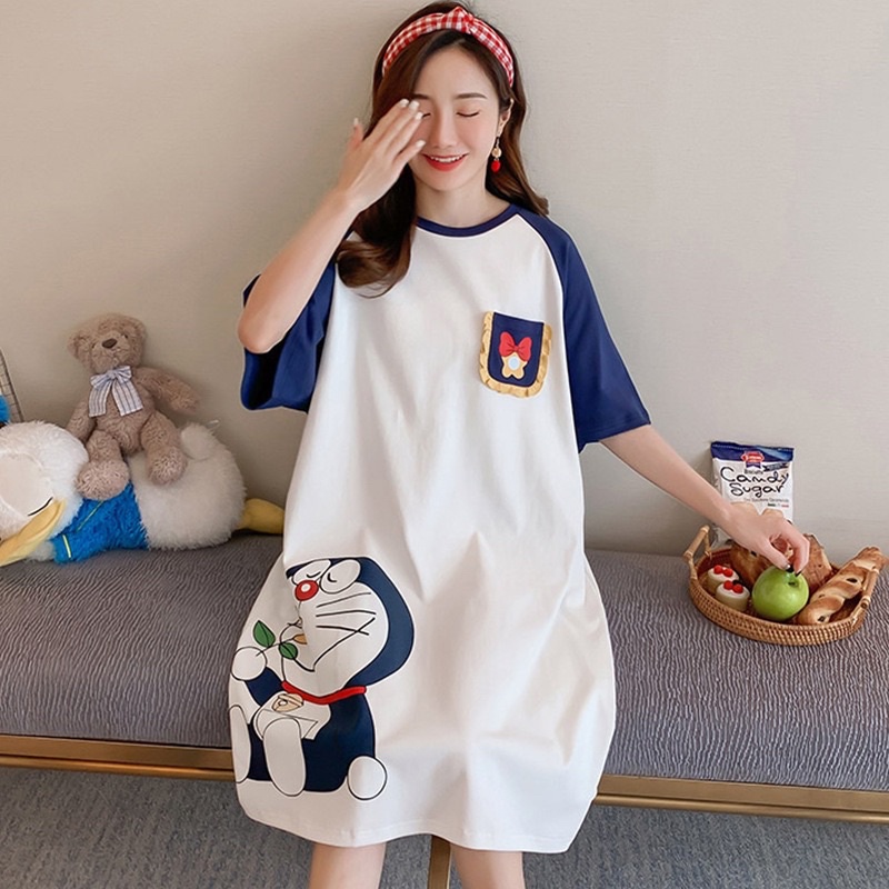 Váy Ngủ Nữ Cotton Siêu Dễ thương- Váy Mặc Nhà Cute Bầu Bí Mặc Thoải Mái