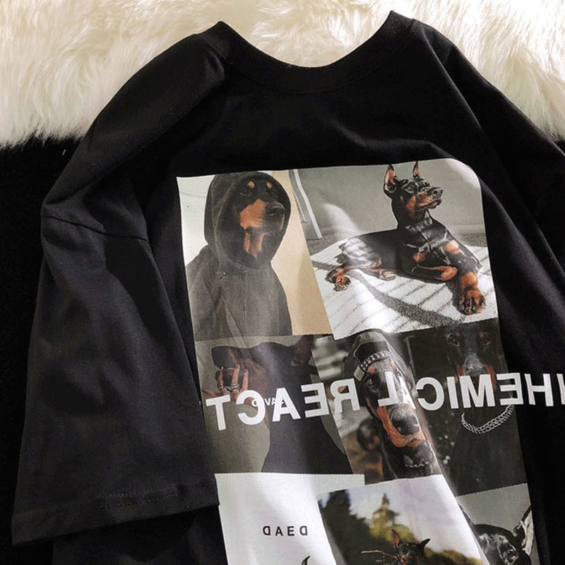 Áo Thun Tay Ngắn Cổ Tròn Dáng Rộng In Họa Tiết Phong Cách Đường Phố Mỹ Cá Tính Dành Cho Nam Nữ