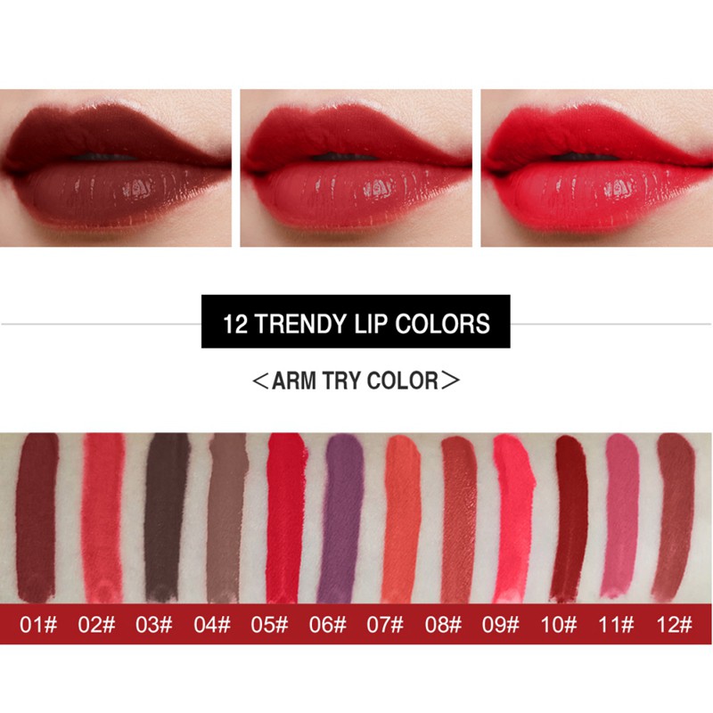 [Hàng mới về] Son môi hiệu ứng lì thiết kế hình bóng đèn trang điểm gợi cảm 12 màu sắc LAMUSELAND