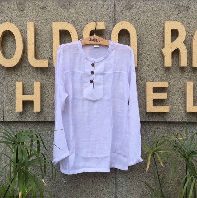 Áo Kiểu Nam Xô Cotton Trắng Tay Dài Form Rộng Mỏng Mát Phong Cách Âu Mỹ Hàn Size S-4XL - Lucky Girl