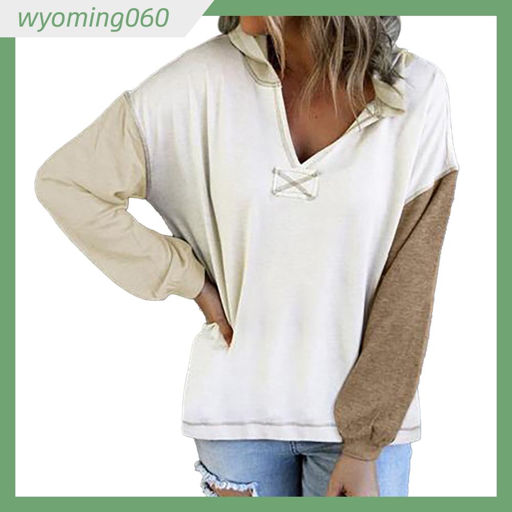 Wyoming060 Phụ nữ Áo choàng cổ V chui đầu Phong cách Đơn giản Thả vai Dài màu Khối Tay áo