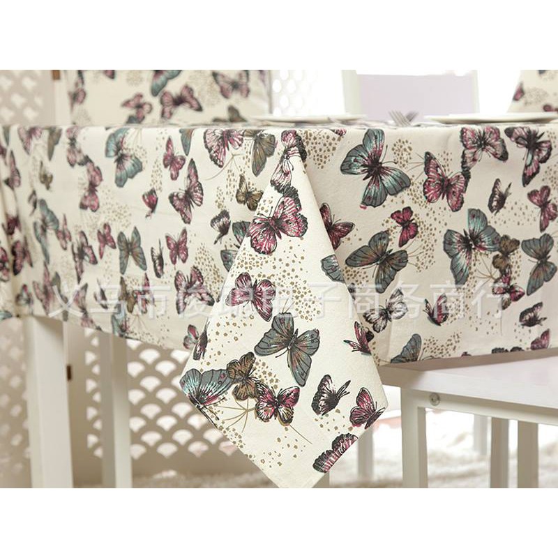 KHĂN TRẢI BÀN IN CANVAS BƯỚM XANH ĐỎ