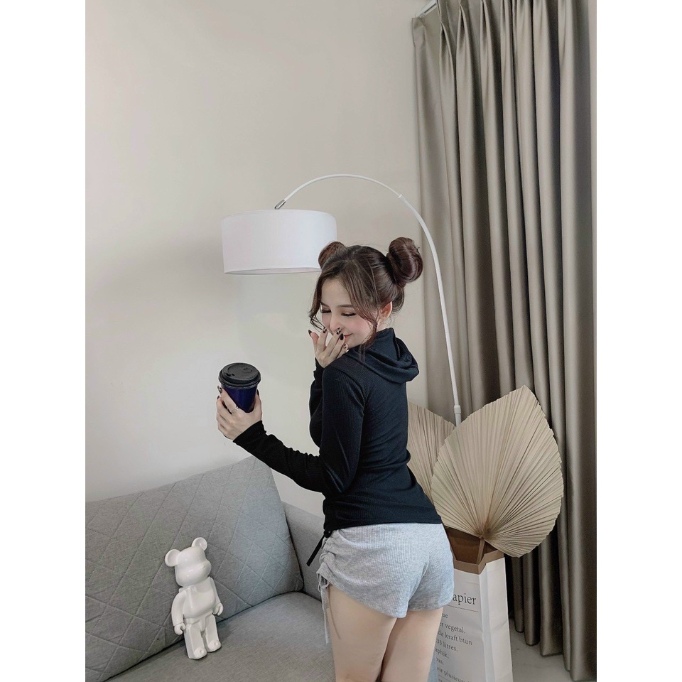 Áo kiểu tay dài có nón dây rút 2 bên cá tính LY45