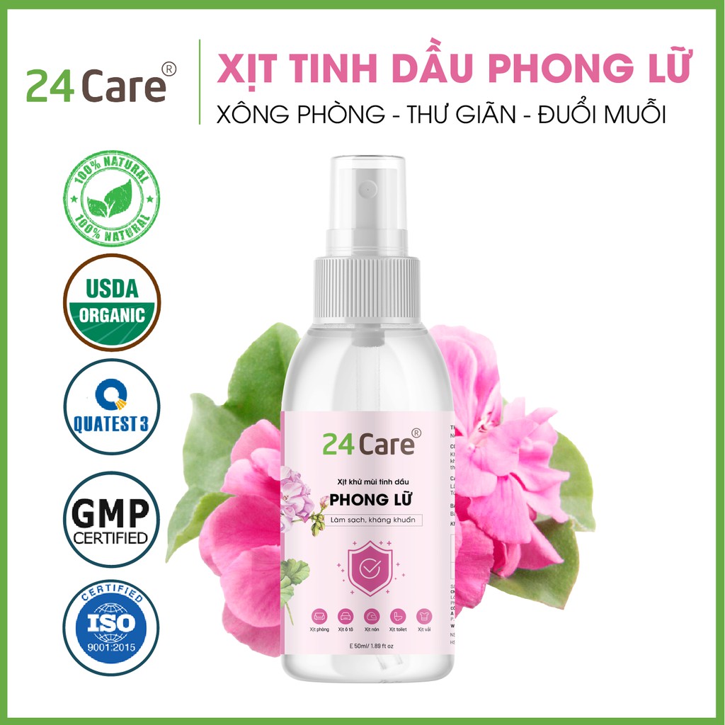 Xịt khử mùi thơm phòng Phong Lữ 24care 50ml - kháng khuẩn, khử mùi hôi, đuổi muỗi, côn trùng