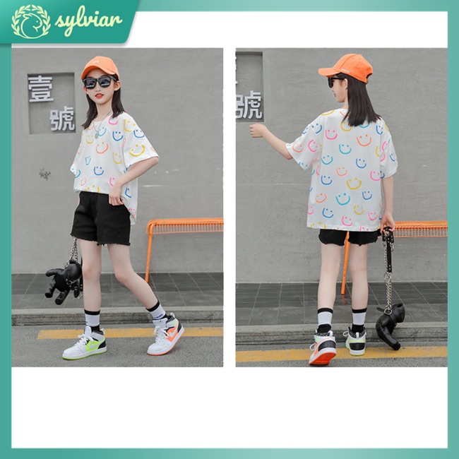 Áo Thun Cổ Tròn Tay Ngắn Dáng Rộng In Họa Tiết Hoạt Hình Thời Trang Mùa Hè Cho Bé 4-10 Tuổi