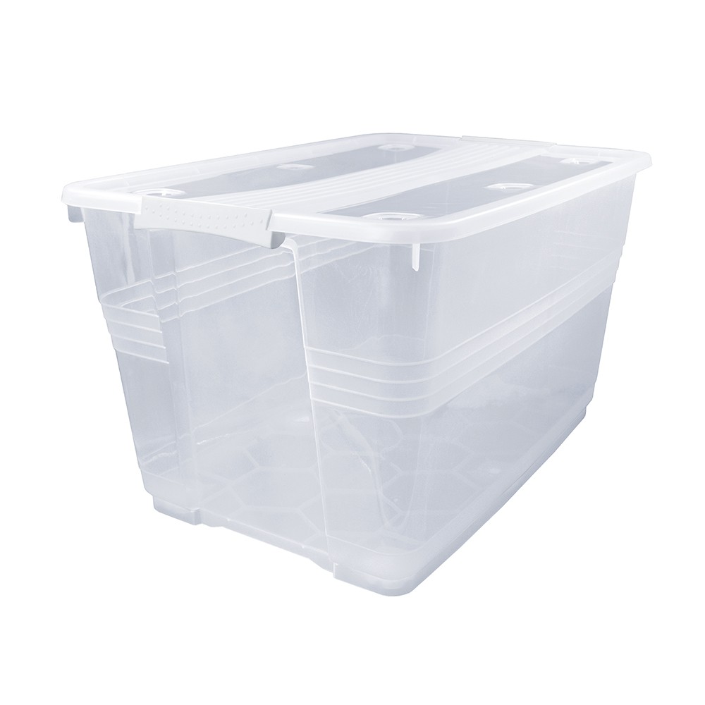 HomeBase STACKO thùng nhựa đựng đồ có nắp Thái Lan W66.3xD49.6xH39.1 Cm 80L Trắng trong