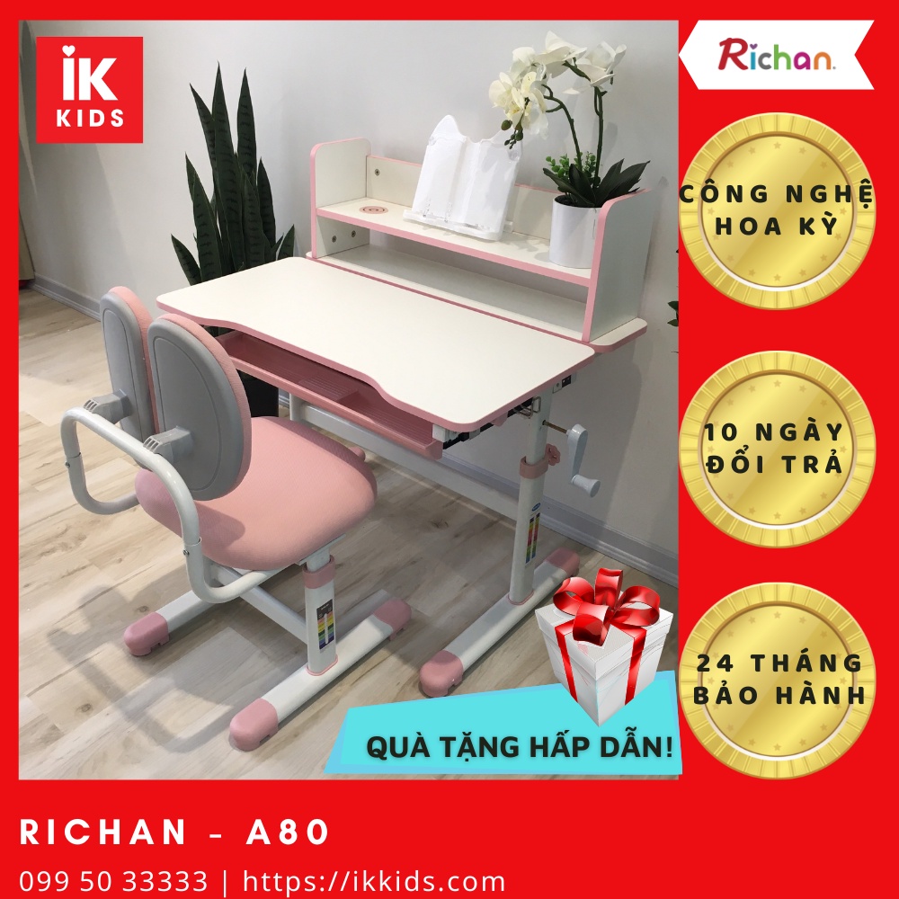 Bàn học thông minh [Chính Hãng RICHAN Mỹ] bộ bàn học sinh tiểu học A80 KT 80*60cm IK KIDS