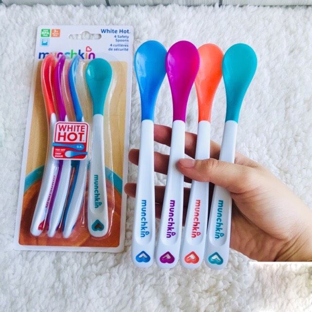 Thìa báo nóng Munchkin, thìa báo nóng cảm ứng nhiệt, thìa ăn dặm cho bé