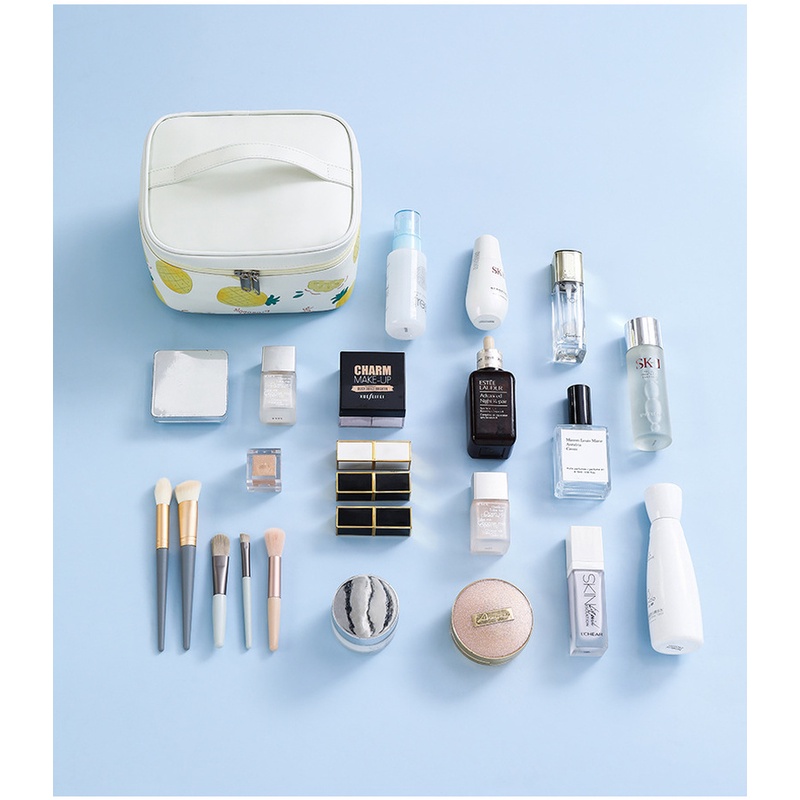 Túi Đựng Mỹ Phẩm Da PU Chống Thấm Nước Họa Tiết Trái Cây Xinh Xắn