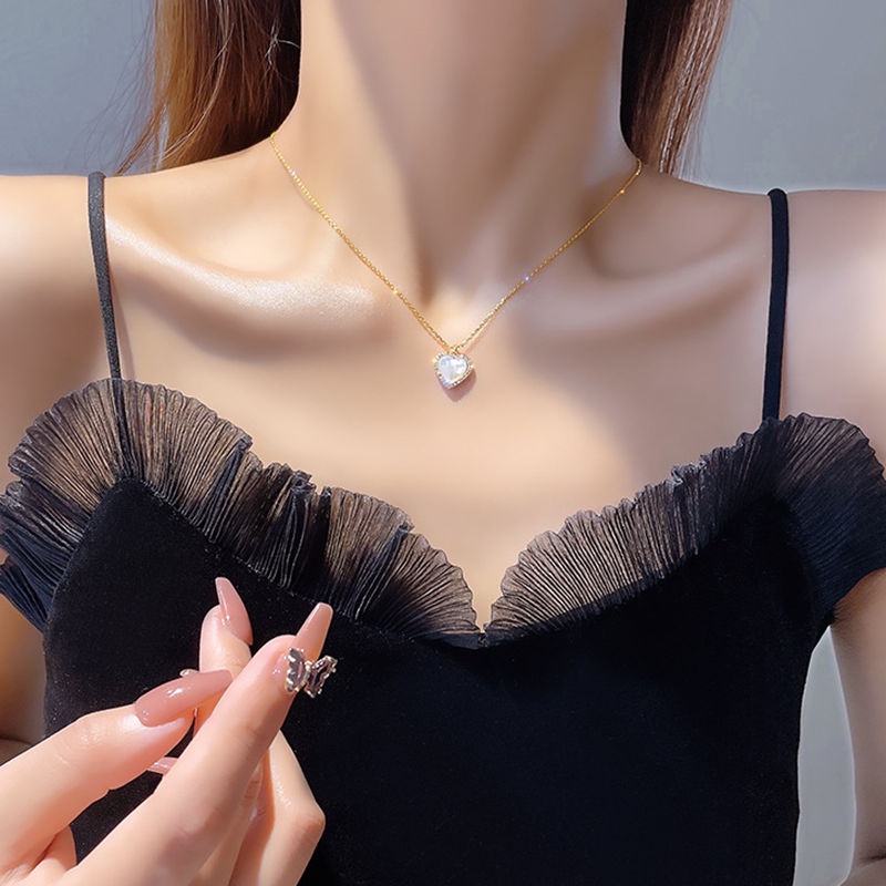 Vòng cổ nữ titan không đen gỉ mặt hình trái tim xinh xắn dễ thương phong cách ngọt ngào mẫu mới 2022