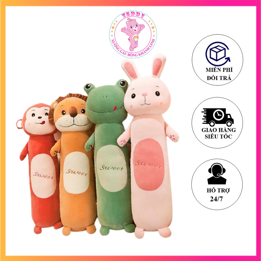 Gối Ôm Hình Thú Đủ Mặt Sư Tử, Khỉ, Ếch,Thỏ Hàng Cao Cấp Xuất Siêu Thị Giặt Máy Thoải Mái
