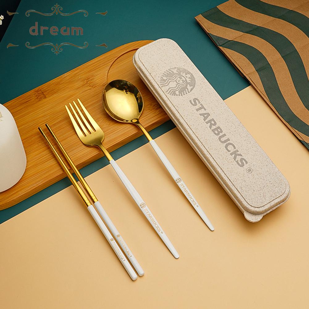 【DREAMLIFE】Tableware Three-piece Set Chopsticks Fork Kitchen Lightweight Portable