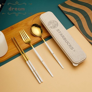 【DREAMLIFE】Tableware Three-piece Set Chopsticks Fork Kitchen Lightweight Portable