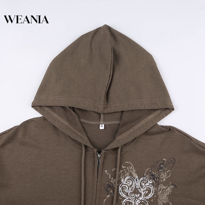 Áo Khoác Hoodie Dáng Rộng In Họa Tiết Vintage Phối Túi Cá Tính Cho Nữ