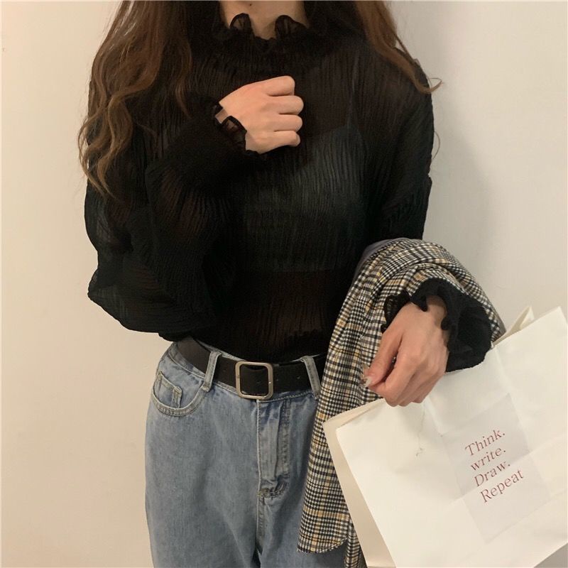 Áo Sơ Mi Chiffon Tay Dài Cổ Cao Thời Trang Dành Cho Nữ