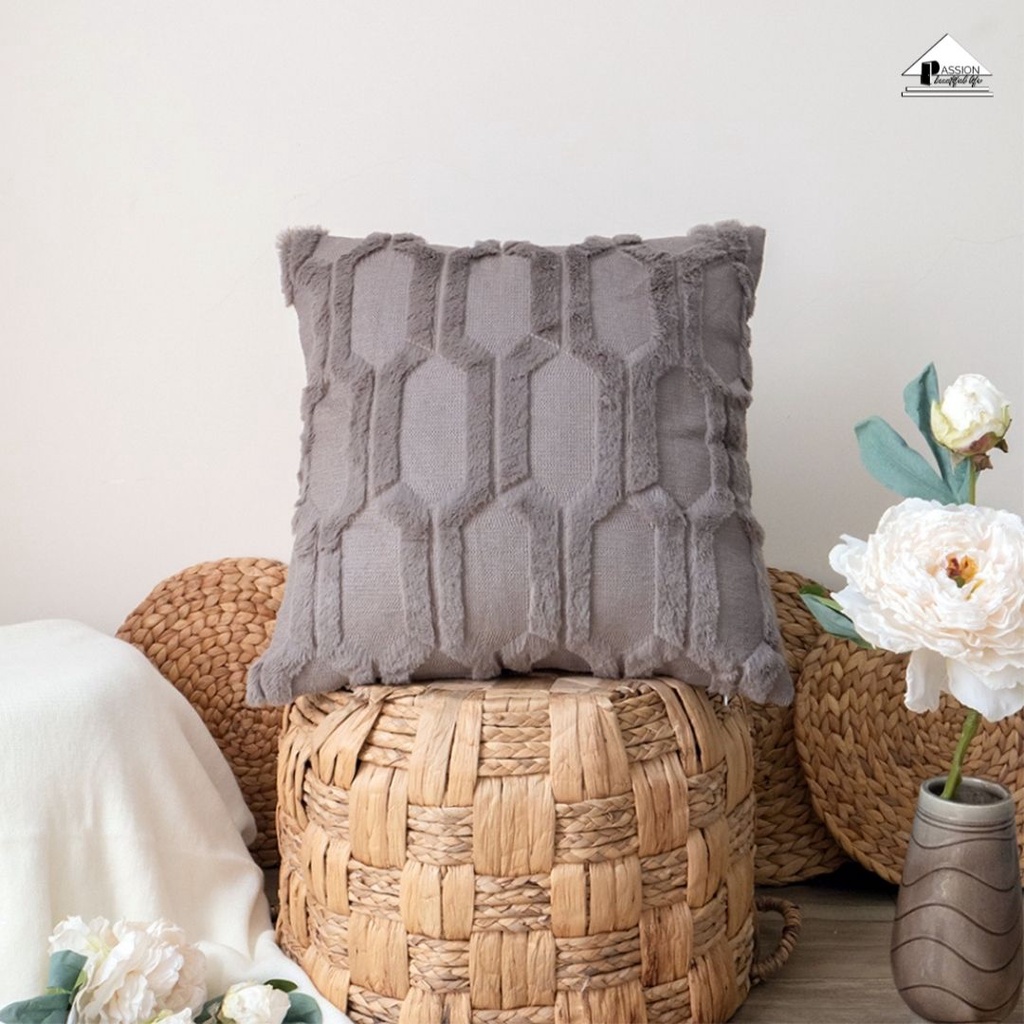 Vỏ Gối Tựa Lưng Sofa Dập Lông Nổi Hình Học Ziczac Cao cấp