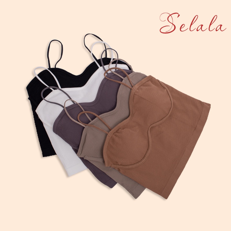 Áo 2 Dây Selala Nữ Đệm Ngực Gân Tăm Croptop Viền Ngực 2D14
