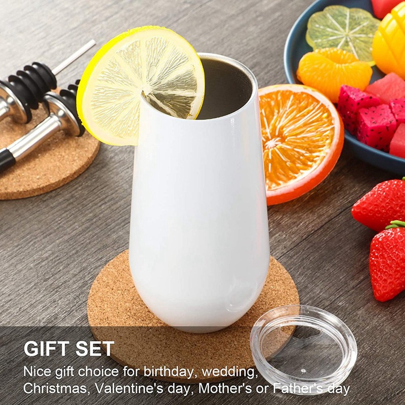 Set 8 Cốc Uống Rượu Sâm Panh Hai Lớp Cách Nhiệt Không Có Nắp 6Oz