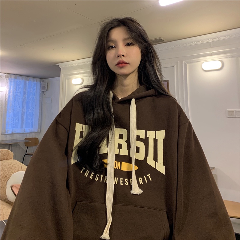 Áo Hoodie Dáng Rộng Dày Dặn In Chữ Thời Trang Cho Nữ