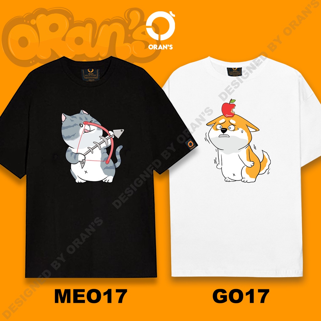 Áo đôi Couple Tee áo đôi in hình chó mèo bắn cung 17 nam nữ tay lỡ Oversize chất COTTON 4C, FULLBOX ORANS TEE - ORAN'S
