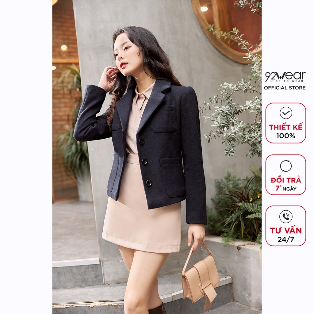 Áo khoác dạ nữ 92WEAR mùa đông thiết kế hàn quốc túi ốp KDA1501 | BigBuy360 - bigbuy360.vn