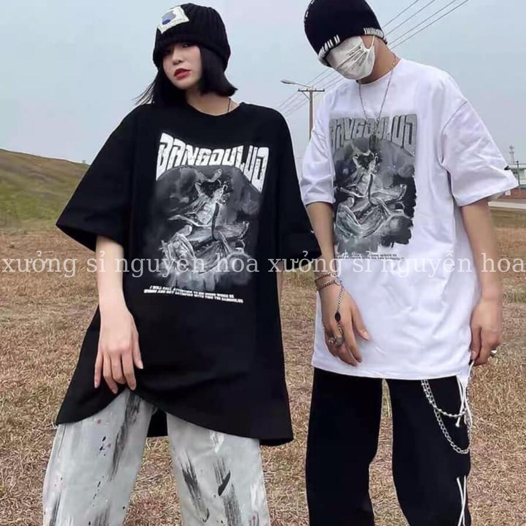 Áo thun unisex Bangouluo tay lỡ form rộng nam nữ mặc được 2 màu trắng đen basic bao ngầu bao chất Xưởng Sỉ Nguyễn Hoa