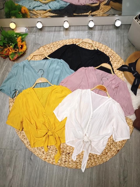 Áo dọc cúc lụa fill buộc trước hàng đẹp Quảng Châu