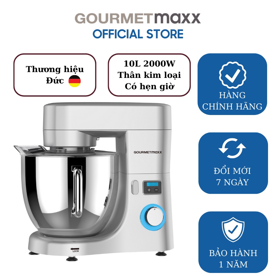 Máy nhào bột công nghiệp GOURMETMAXX 10L 2000W -Thân máy kim loại có hẹn giờ  bản quốc tế
