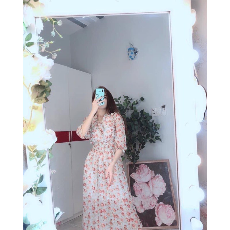 Đầm maxi cột nơ cổ bèo ngực 2 lớp | BigBuy360 - bigbuy360.vn