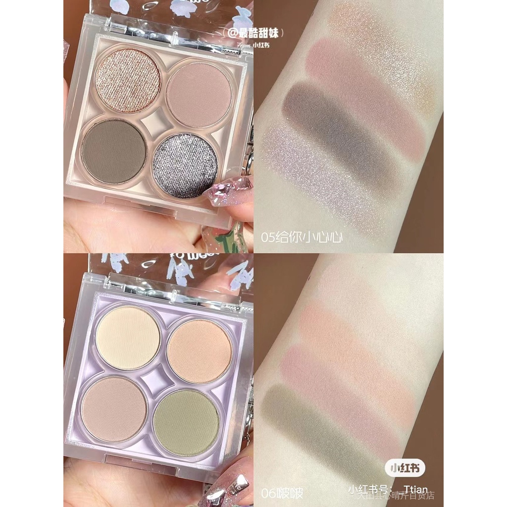 Bảng Phấn Mắt FLORTTE / Floria First Kiss Bobo Bốn Màu Lì Và Ánh Ngọc Trai Kết Hợp Nhẹ Nhàng