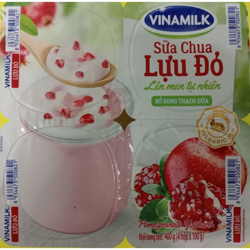 Sữa Chua Vinamilk Nha Đam,Dâu,Trái cây,Lựu Đỏ 100g lốc 4 hộp