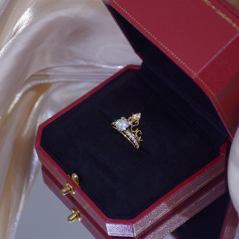 Nhẫn mạ vàng 14k hình vương miện đính đá sang trọng thời trang