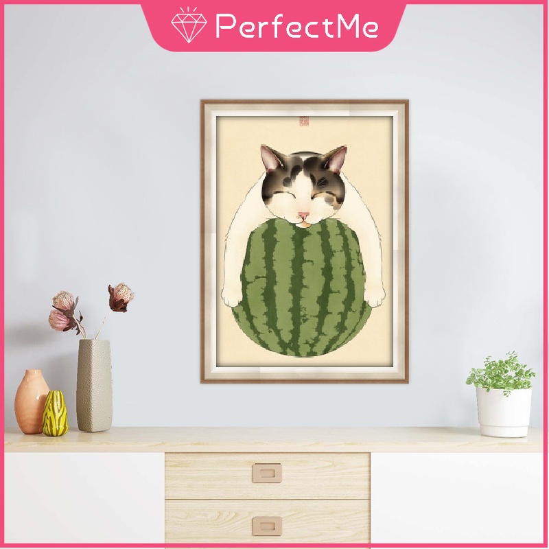 Bộ tranh đính đá 5D họa tiết chú mèo độc đáo kích thước 30x40cm DIY dùng trang trí