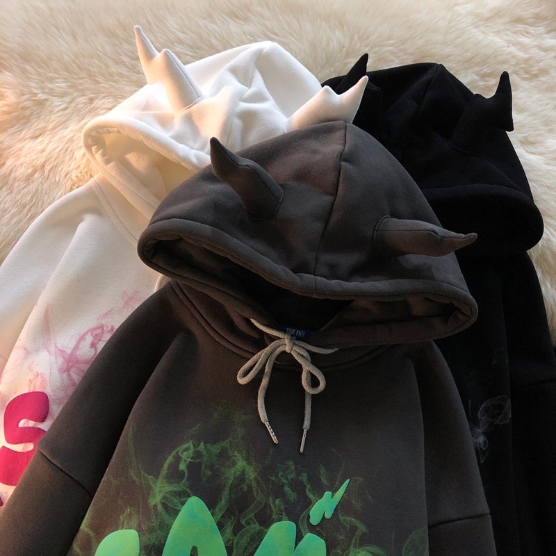 Áo hoodie mũ sừng yêu tinh cá tính - hoodie nỉ bông dày dặn (ảnh thật ở cuối)