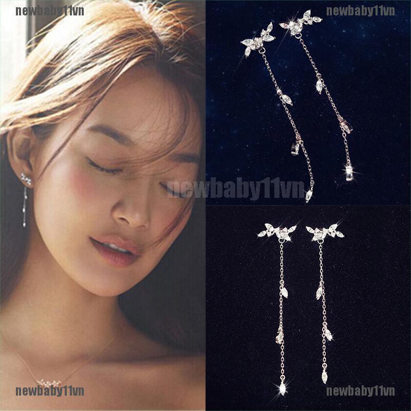 Đôi bông tai dài tua rua hình lá cây thời trang cho nữ
